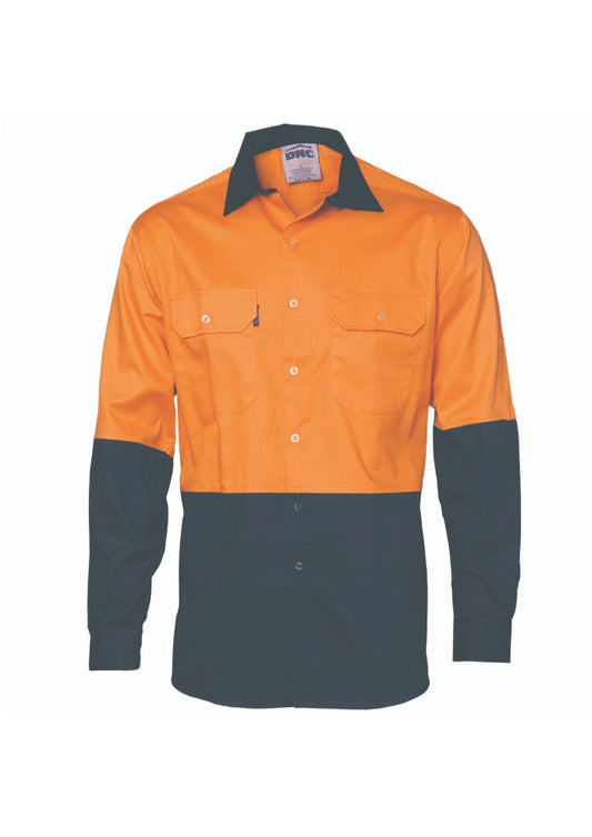 DNC Hi Vis 2 Tone Cotton Drill L/S Shirt - Workwear Warehouse