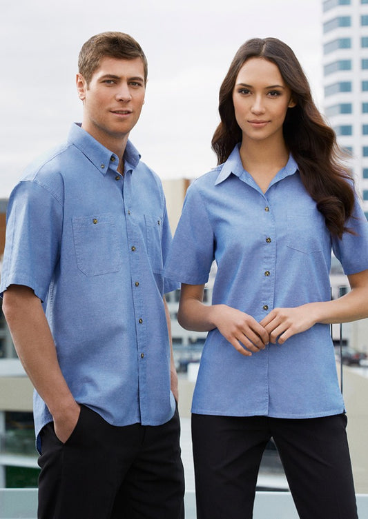 Biz Ladies Wrinkle Free s/s Chambray Shirt - Workwear Warehouse