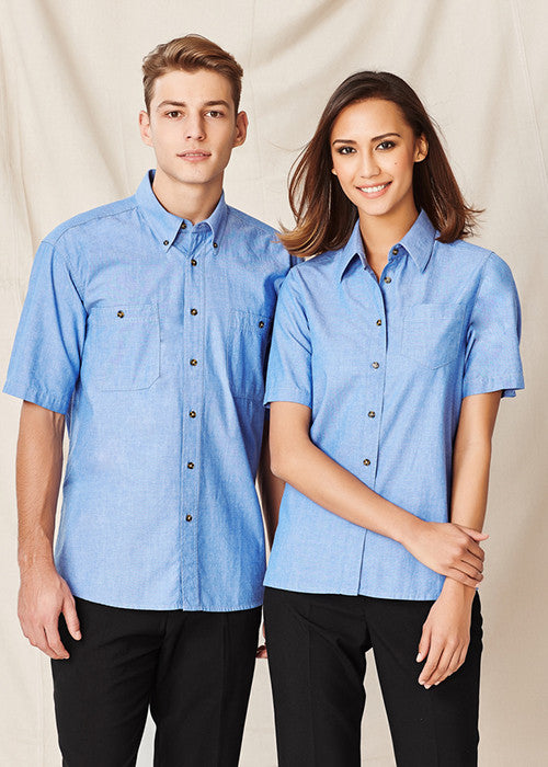 Biz Mens Wrinkle Free Chambray s/s Shirt - Workwear Warehouse