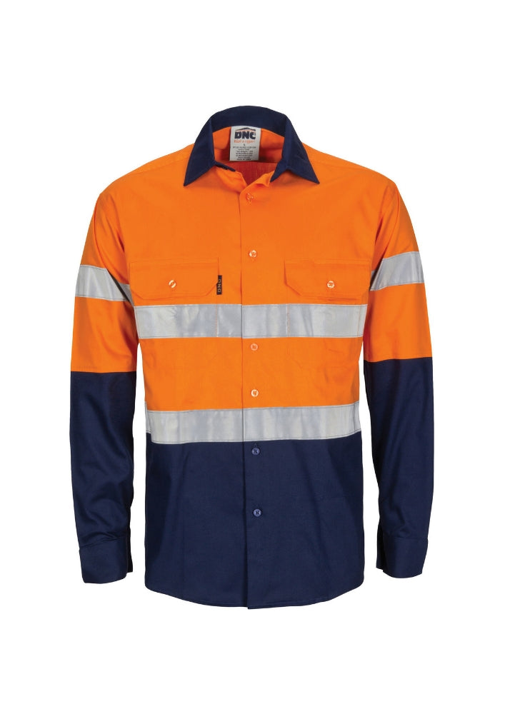 DNC Hi Vis (D&N) L/W T2 Vertical Vented Shirt with Gusset Sleeves - Workwear Warehouse