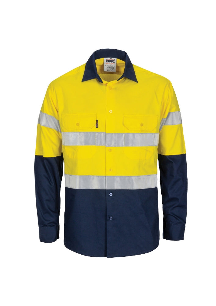 DNC Hi Vis (D&N) L/W T2 Vertical Vented Shirt with Gusset Sleeves - Workwear Warehouse